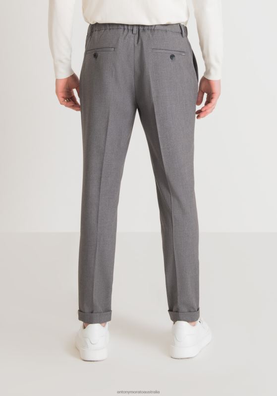 ZJ62L276 Clothing Men Antony Morato Medium Mel.Grey Gustaf Carrot Fit Trousers In Stretch Viscose Blend Fabric With Elastic Waistband