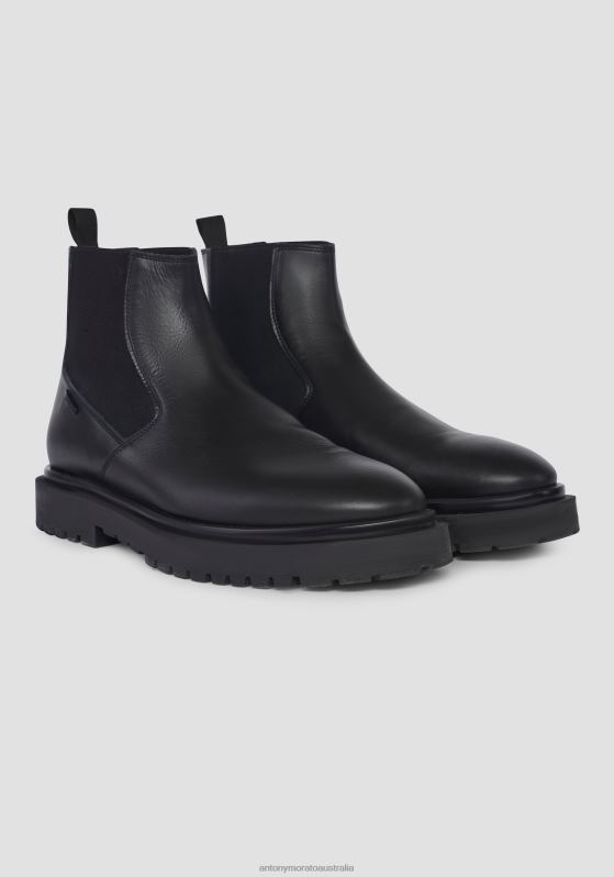 ZJ62L328 Footwear Men Antony Morato Black Avedon Leather Chelsea Boots