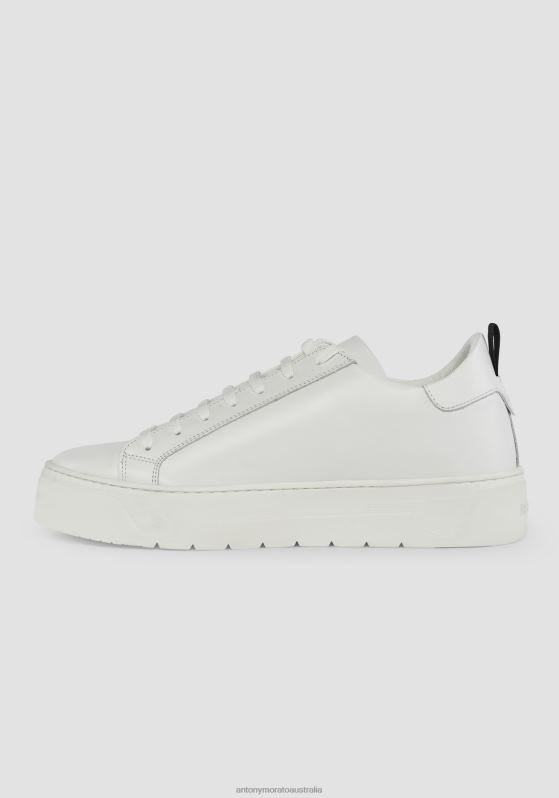 ZJ62L315 Footwear Men Antony Morato White Flare Low-Top Sneakers In 100% Leather With Side Logo