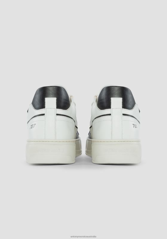 ZJ62L316 Footwear Men Antony Morato Black 707 Low-Top Leather Sneakers With Contrasting Details And Perforated Toe