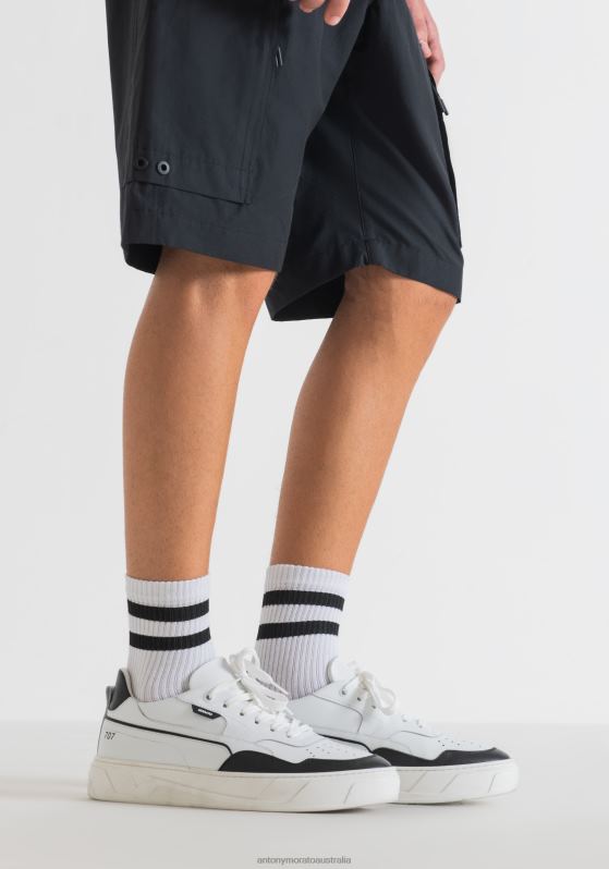 ZJ62L316 Footwear Men Antony Morato Black 707 Low-Top Leather Sneakers With Contrasting Details And Perforated Toe