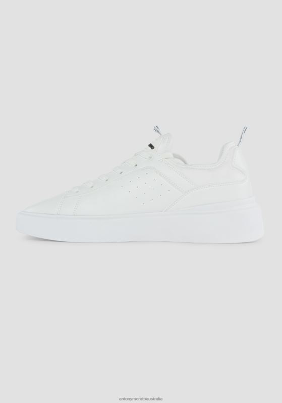 ZJ62L320 Footwear Men Antony Morato White Barnet Low-Top Sneakers In Tumbled Faux Leather With Socks In Tone-On-Tone Stretch Fabric